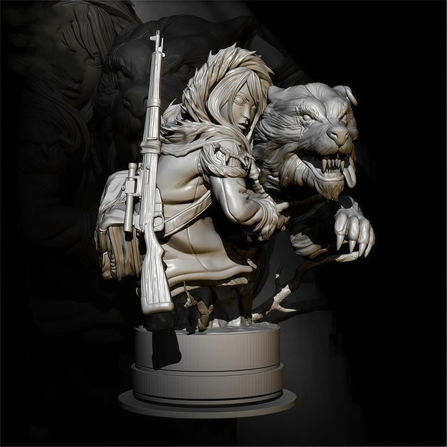 GK Halbfigur Antikes Jägermädchen mit Wolf, Resin-Soldatenmodell, 1/12 - Bild 1