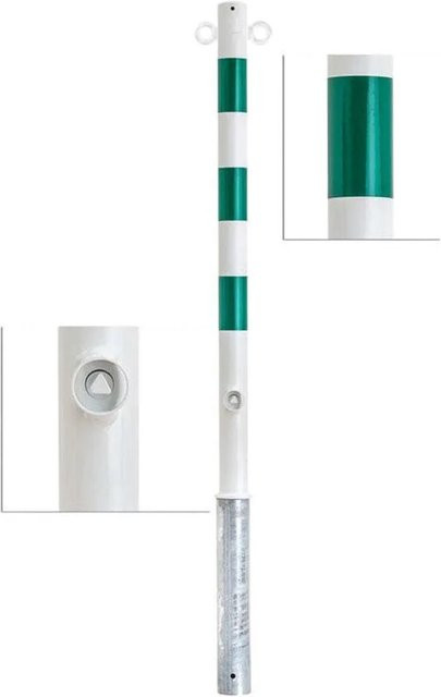 UvV Skive Absperrpfosten aus Stahl, herausnehmbar mit Dreikant, feuerverzinkt mit weißer und grüner Beschichtung, Höhe: 900 mm, Durchmesser: 60 mm - Bild 1
