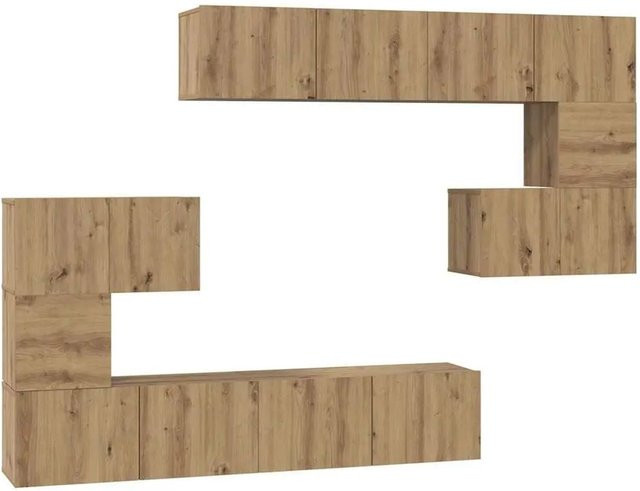 vidaXL TV-Schrankset Wandmontiert 8-teilig Artisan-Eiche, Braun, Holzwerkstoff, B/T/H: 4 x 80 x 30 x 30 cm, 2 x 60 x 30 x 30 cm, 2 x 30,5 x 30 x 30 cm - Bild 1