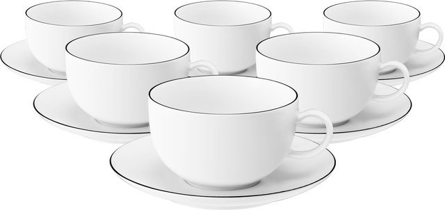 Seltmann Weiden Milchkaffeetassen mit Untertassen Lido Black Line, Schwarz-Weiß, 6er Set, 350 ml pro Tasse - Bild 1