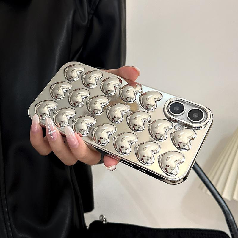 Silberne ASONPAI Handyhülle mit Liebesherz Design für iPhone 13 mini bis iPhone 17 Pro Max, Glänzende TPU Schutz-Rückseite - Bild 3