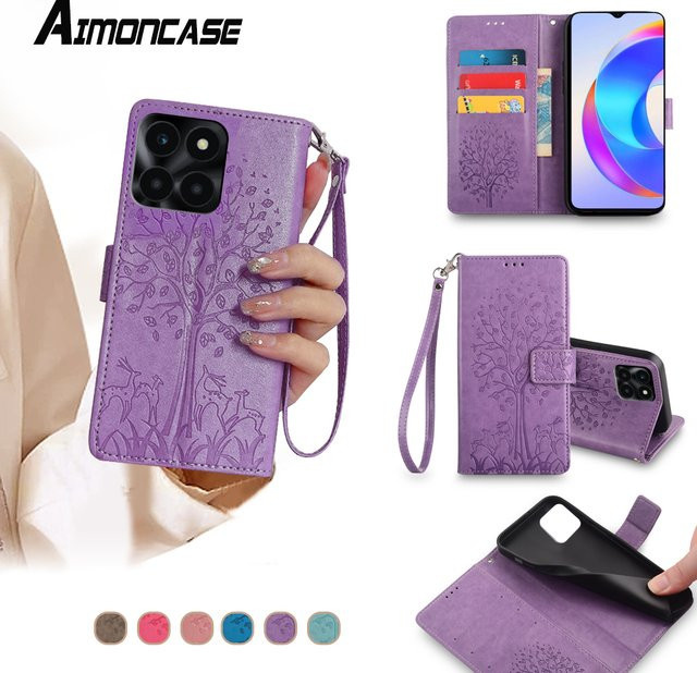 Leder Brieftasche Magnetische Telefonhülle mit Kartenfächern für Honor x6a x9a x8a x7a x50 x50i x40i x30i x8 x9 x6s x10 in Pink und Purple - Bild 1