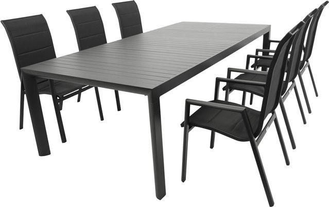 DEGAMO Gartenmöbel Garnitur LAGOS XL 7-teilig aus Alu und Kunstgewebe in Schwarz - Bild 1