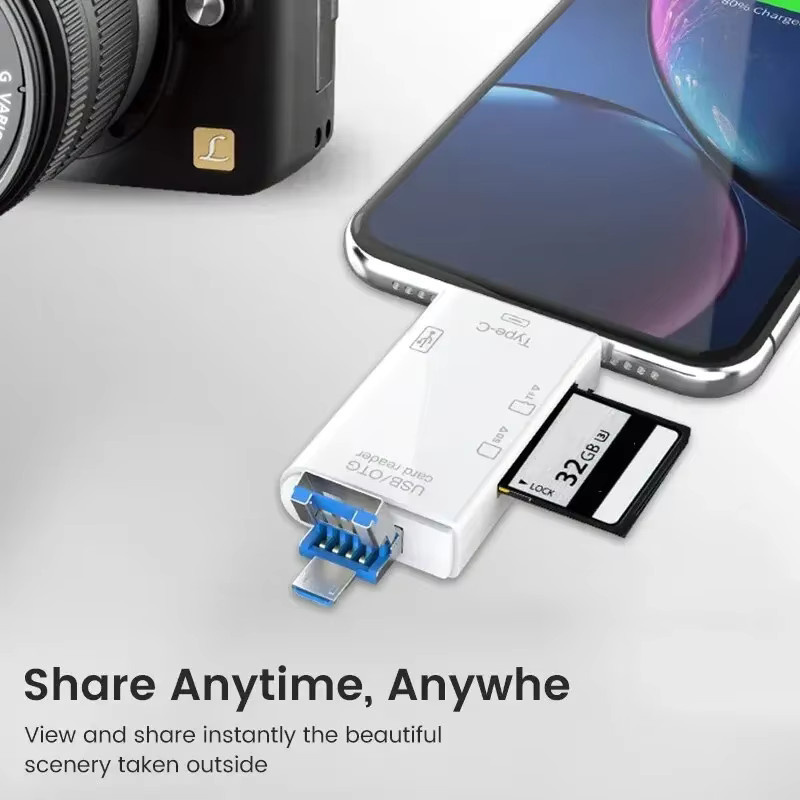 6-in-1 Multifunktions-Kartenleser mit USB 3.0 und USB-C OTG-Konverter für TF und SD Karten in Schwarz - Bild 3