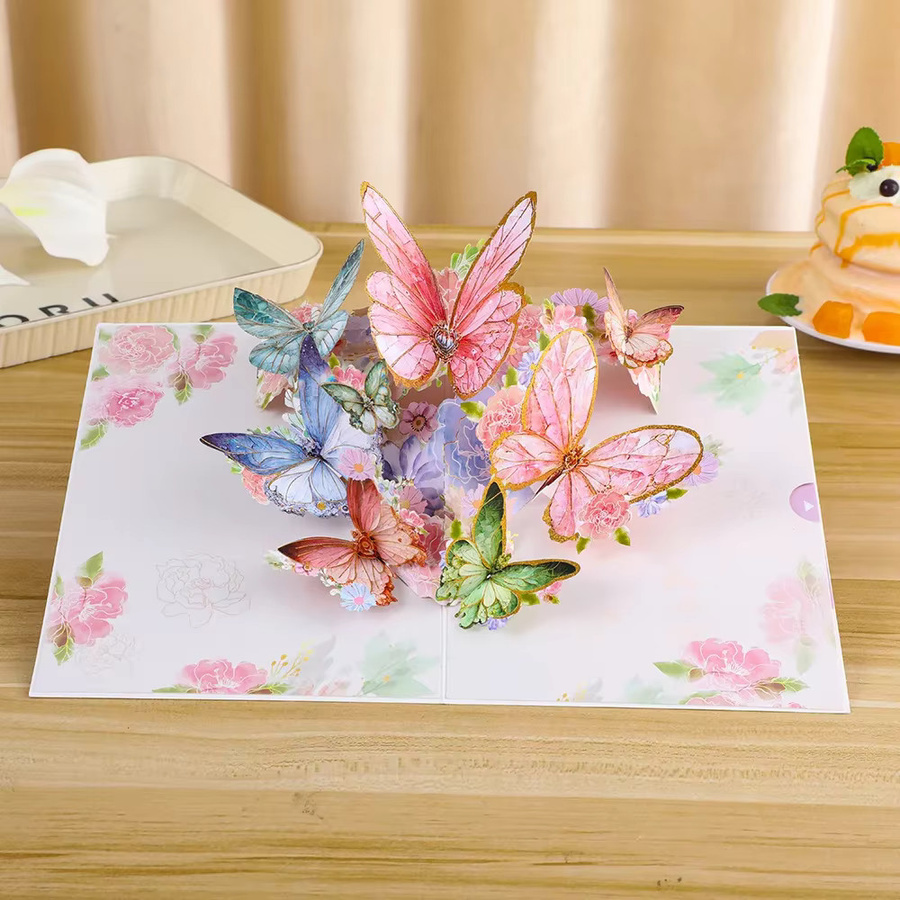3D Schmetterling Pop-Up Grußkarte mit Gänseblümchen-Blumenornament in Multicolour für Geburtstag und Valentinstag - Bild 1