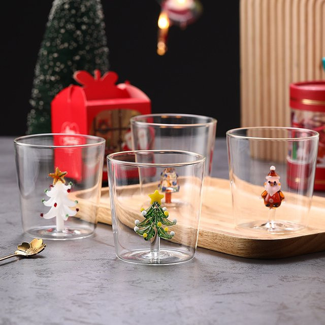 YWDL Weihnachtsglas mit 3D-Muster für Kaffee oder Wein, transparent, 300 ml - Bild 1