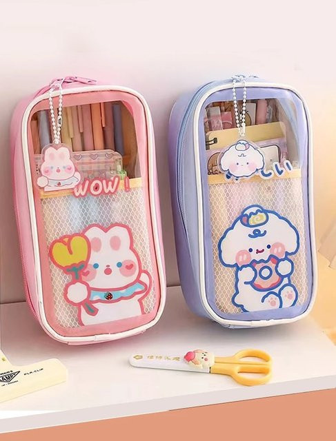 Transparente Schreibwarentasche aus Kunststoff in Pink für Kinder und Studenten mit großem Fassungsvermögen und Reißverschluss - Bild 1