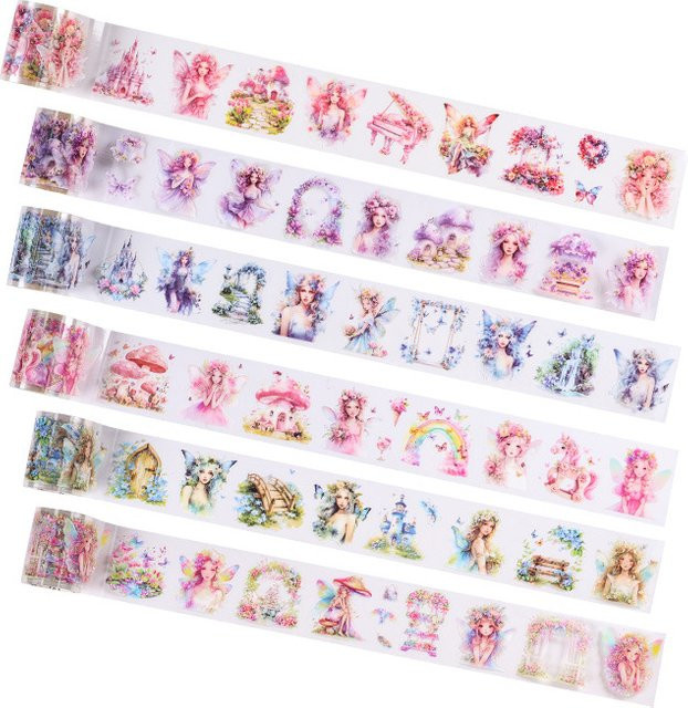 6 Rollen Washi Tape mit Cartoon-Tierfiguren, buntes PET-Klebeband für DIY-Dekoration, Länge: 200 cm pro Rolle - Bild 1