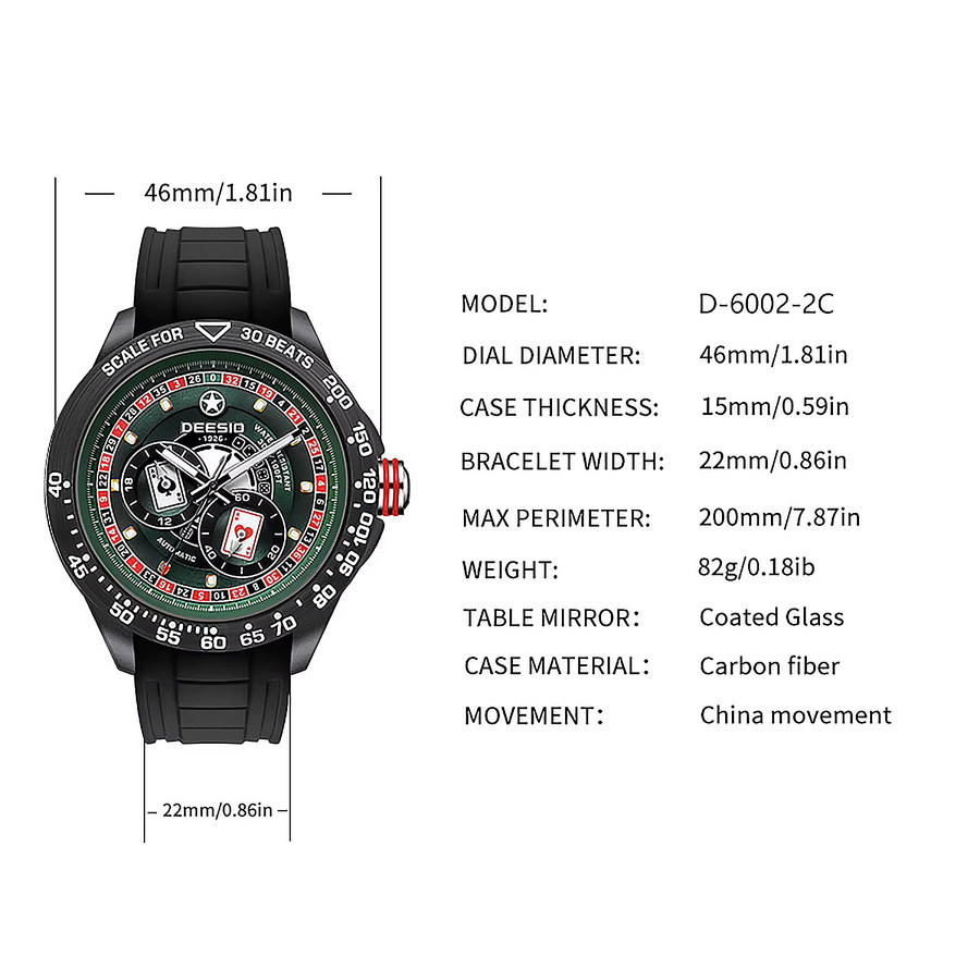 Deesio Armbanduhr, Automatik, Silikonband, Schwarz, Herren - Bild 4