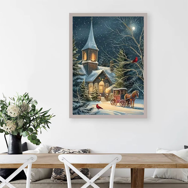 Evershine Diamantmalerei Weihnachten Mosaik Set mit Winterlandschaft und Landhaus Motiv, rund, mehrfarbig - Bild 3