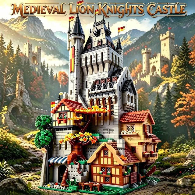 doinbby Löwenritter-Hochturm, Mittelalterliches Stadtansicht-Set, DIY-Bausatz, 9691 Teile, ab 14 Jahre - Bild 1