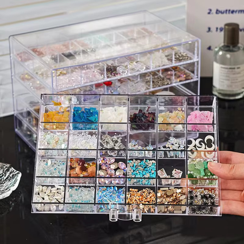 Multifunktionale Acryl Aufbewahrungsbox in Transparent für Schmuck, Perlen und Dekorationen, stapelbarer Organizer im Schubladen-Stil - Bild 5