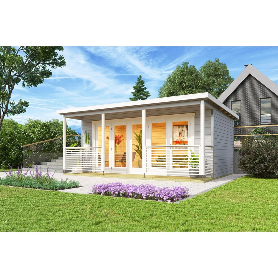 Lasita Blockbohlenhaus Liverpool Gartenhaus mit Flachdach in Lichtgrau lasiert B/H/T: 580 x 239,4 x 430 cm - Bild 2