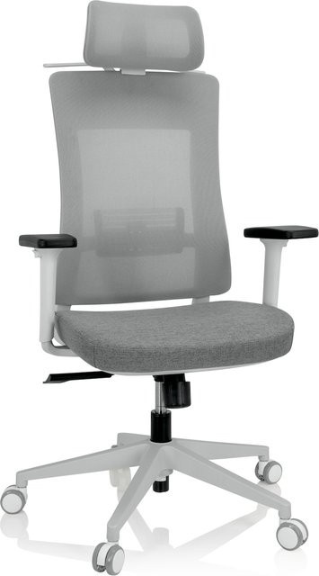 hjh OFFICE Profi Bürostuhl COMFIO WMH in Weiß und Grau mit Kopfstütze, Armlehnen und Netzstoff/Stoff, höhenverstellbar - Bild 1