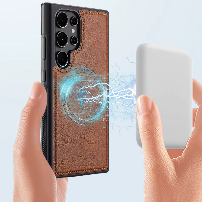 EUCAGR Luxus Magnetische Drahtlose Lade Handyhülle aus PU Leder für Samsung Galaxy S26 Ultra S25 S24 S23 S22 S21 S20 FE in Grün - Bild 3