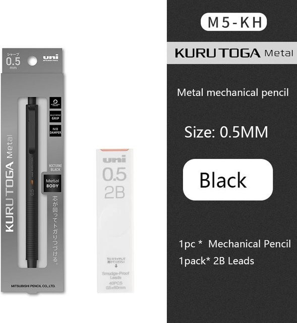 Uni Kuru Toga M5-KW/KH Metall-Druckbleistift mit Holzschaft und automatischem Drehmechanismus, 0,5 mm, Graphit - Bild 1