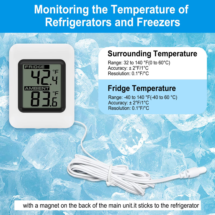 Urageuxy Digitales Thermometer mit großem LCD-Display und hochpräziser kabelgebundener Sonde zur Echtzeit-Kühlschranküberwachung - Bild 4