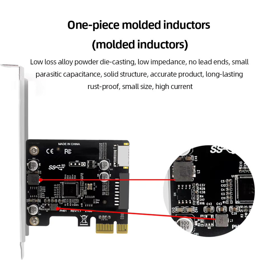 PCI-E zu USB 3.0 Typ C Frontpanel Adapter, 19-polige USB-Erweiterungskarte für PCIE, Schwarz - Bild 3