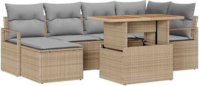 vidaXL Garten Essgruppe 7-teilig aus Poly-Rattan, Stahl und Akazienholz in Beige und Grau - Bild 1