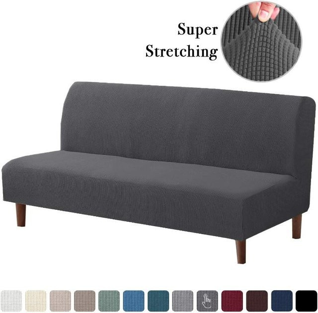 RTTIME Elastischer Sofa-Bettbezug ohne Armlehnen in Anthrazit Dunkelgrau mit Jacquard-Stretch-Stoff - Bild 1