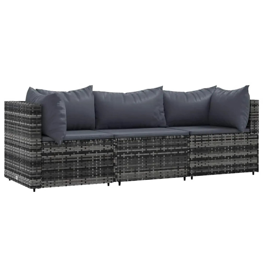 vidaXL 3-tlg. Garten-Lounge-Set in L-Form aus grauem PE-Rattan mit Kissen und pulverbeschichtetem Stahlgestell - Bild 2