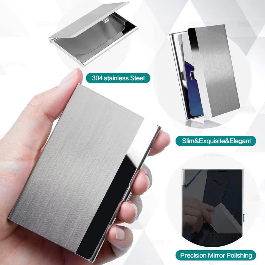CEXIKA Visitenkartenhalter aus Edelstahl in Silber und Schwarz, ultradünnes Metall-Taschenetui für Damen und Herren - Bild 2