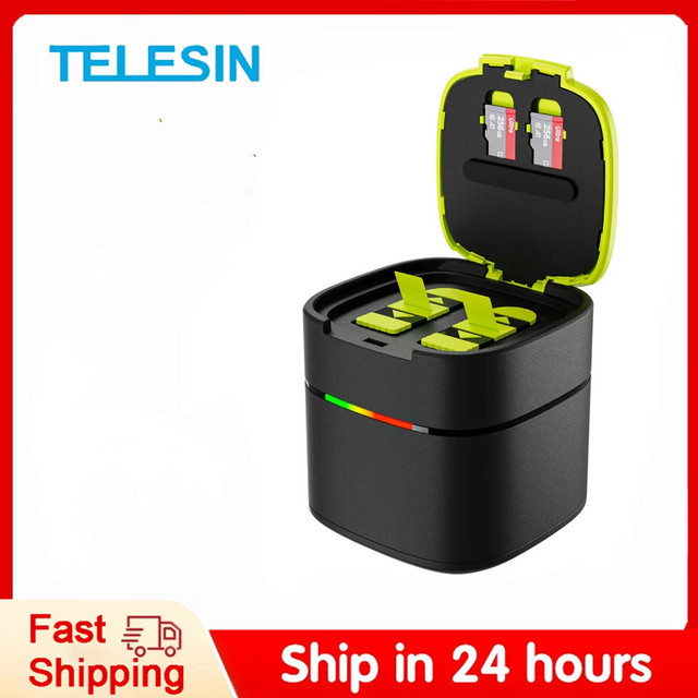 TELESIN Schnellladegerät mit 2-Wege-Ladebox und TF-Kartenaufbewahrung für GoPro Hero 12 11 10 9, inklusive 1750 mAh Endurance Akku, Schwarz - Bild 1