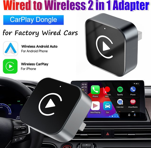 APWIKOGER Kabelloser Android Auto und CarPlay Adapter Mini Dongle in Schwarz für werkseitig verkabelte Systeme - Bild 1