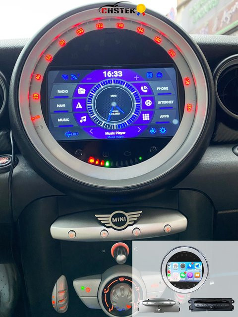 CHSTEK Android 14 Autoradio mit Carplay für BMW Mini Cooper R56 R55 R57 R58 S Clubman Clubvan in Schwarz mit GPS, WIFI und Bluetooth - Bild 1