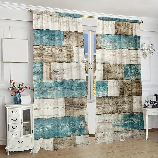 2er-Set Vintage Fenstervorhänge von Yiran Furniture mit braunem Streifenmuster, halbtransparent, Breite: 65 cm, Höhe: 60 cm - Bild 1
