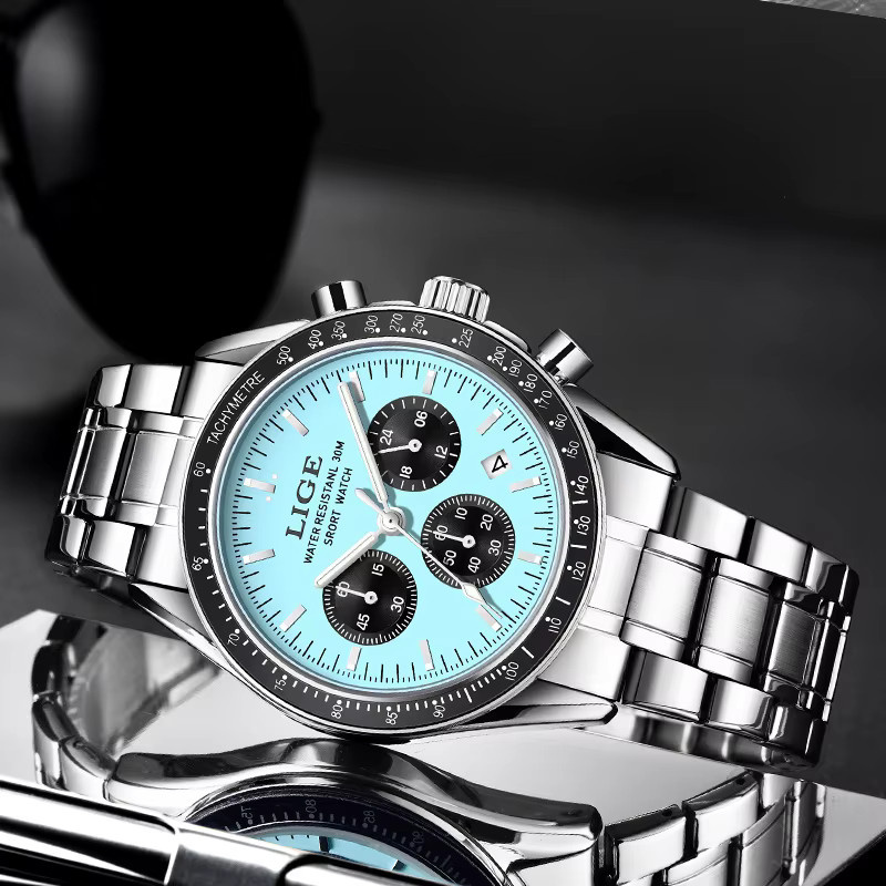 LIGE Armbanduhr, Quarz, Chronograph, Edelstahl, Blau, Herren - Bild 3