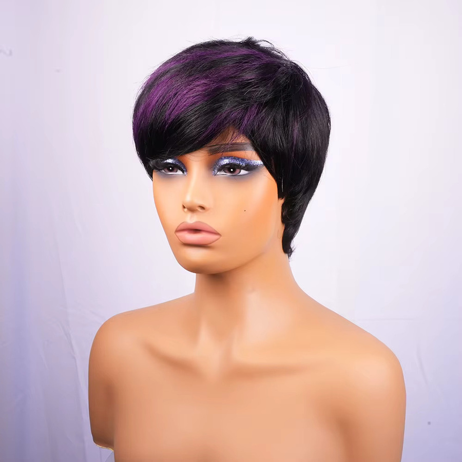 OYM HAIR Pixie-Schnitt-Perücke, Echthaar, lila, Damen - Bild 4