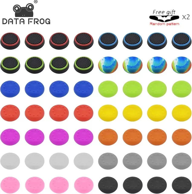 DATA FROG Silikon-Daumenstick-Griffkappen für PS5, PS4, PS3, PS2 und Xbox in Grün und Multicolour als rutschfeste Joystick-Abdeckung - Bild 1
