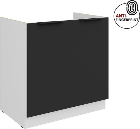 Küchen Spülenschrank ARIA in Schwarz matt mit Anti-Fingerprint-Beschichtung, Breite: 80 cm