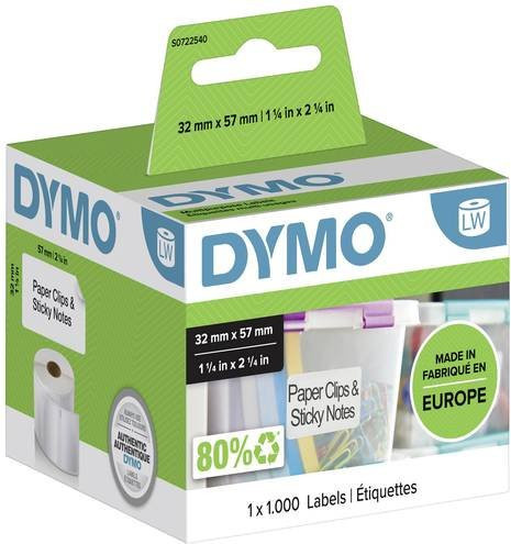DYMO LabelWriter Mehrzweck-Etiketten, weiß, Papier, B: 57 mm, H: 32 mm, 1000 Stück - Bild 1