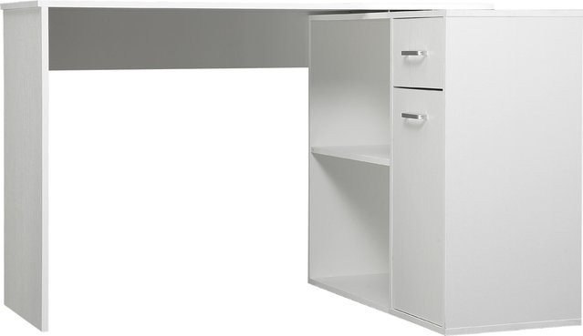 Aosom HOMCOM 180 Grad drehbarer Eckschreibtisch in Weiß mit Regal, Schublade und Schrank, B/T/H: 117 x 82 x 74 cm - Bild 1