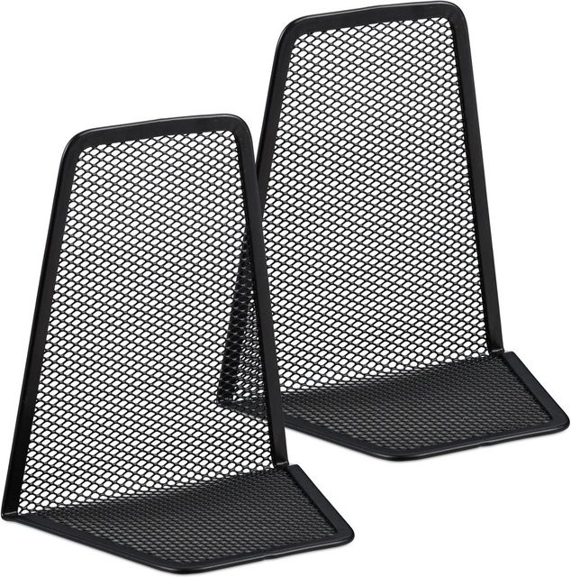 Relaxdays Buchstützen 2er Set aus Metall in Schwarz, B/T/H: 14,5 x 12,5 x 9 cm - Bild 1