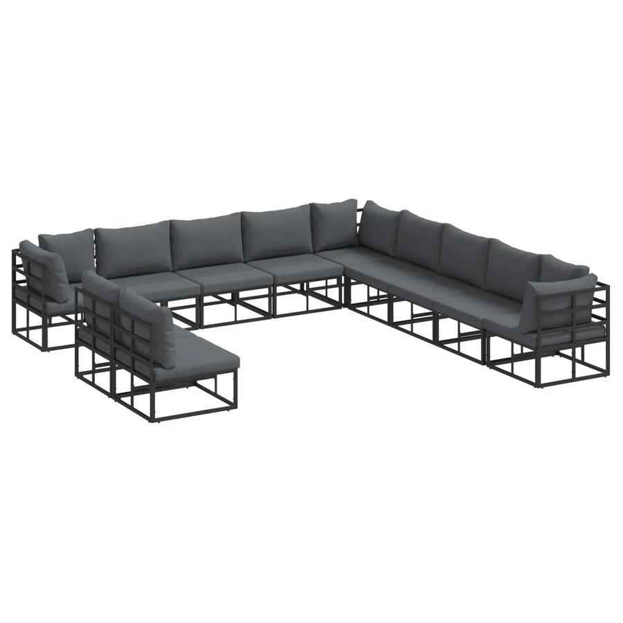 vidaXL Garten-Sofa-Set 11-teilig in U-Form aus pulverbeschichtetem Aluminium mit Kissen in Schwarz, Anthrazit und Grau - Bild 2