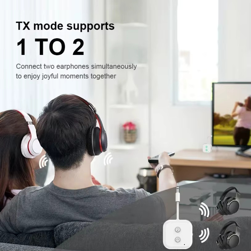 VIKEFON 2-in-1 Bluetooth 5.3 Audio-Empfänger und -Sender Multipoint Wireless Adapter mit Mikrofon und 3,5-mm-AUX-Stereo-Anschluss in Weiß - Bild 2