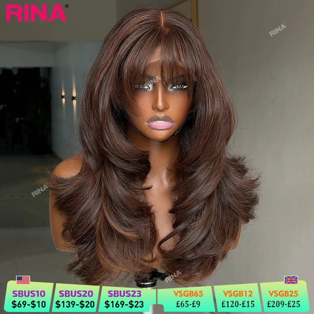 Rina Echthaar-Perücke, Dunkelbraun, Body Wave, 180 Dichte, HD Lace Frontal - Bild 1