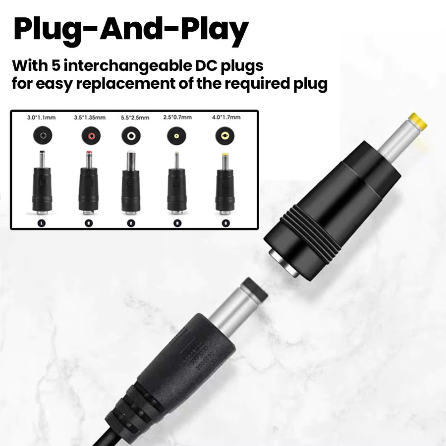 Elough 5-in-1 USB auf 5V DC Stromkabel in Schwarz mit 5 wählbaren Anschlüssen und 5,5 x 2,5 mm Klinke als universelles Ladekabel für TV-Boxen - Bild 3