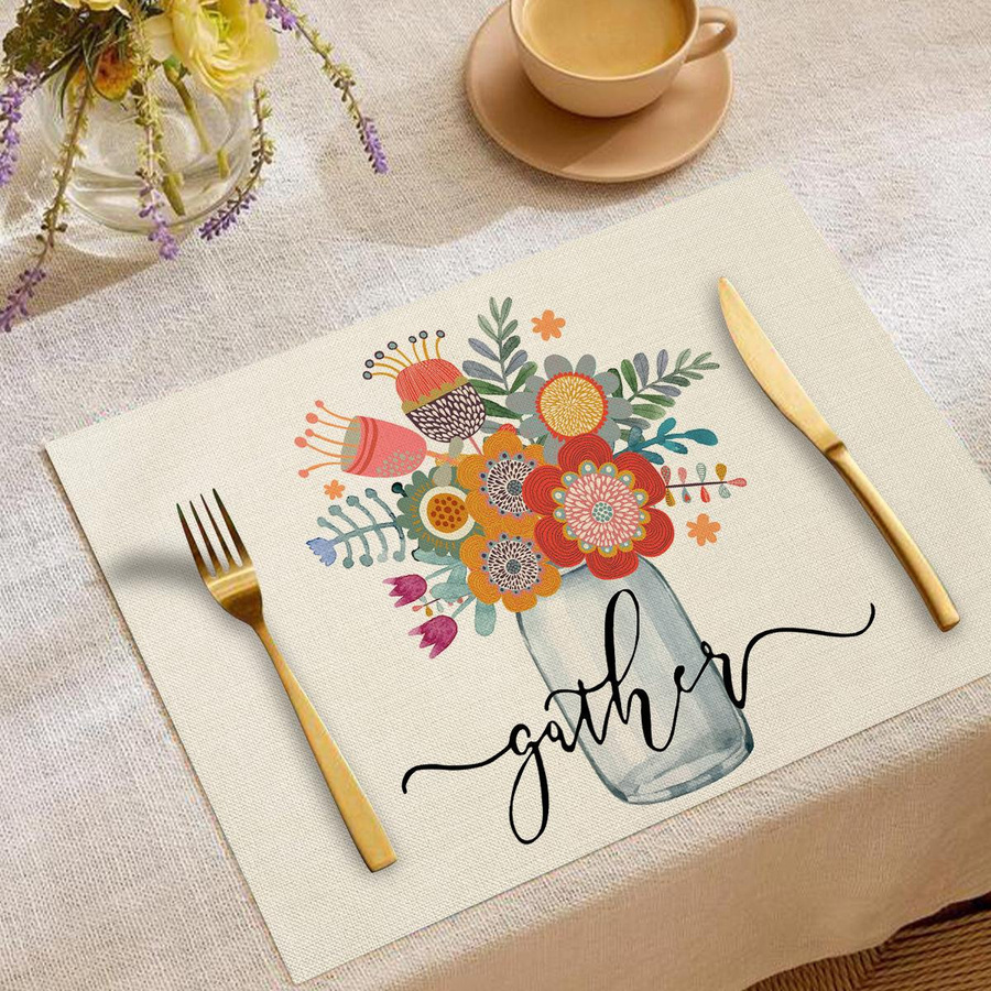 Lodestar Platzsets mit floralem Aquarell-Blumendesign und Zitat-Muster, 4er-Set, B/T: 32 x 42 cm - Bild 1