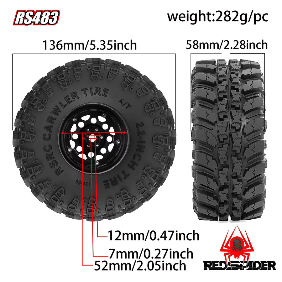 MJX Crawler-Reifen, 4-teiliges Set, 2,2-Zoll-Felge, Metall-Upgrade-Teile - Bild 6