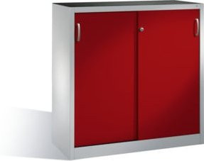 C+P Werkzeug-Beistellschrank mit Schiebetüren und 2 Einlegeböden, Front Rubinrot, Korpus Lichtgrau, H: 120 cm, B: 120 cm, T: 40 cm - Bild 1
