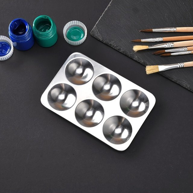 2 Stück Aluminium-Palettenschalen in Silber mit sechs Löchern für Modellbau und Acrylmalerei - Bild 1
