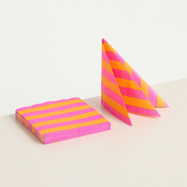 Papierservietten von BLUME2000 im Streifendesign in Orange und Pink - Bild 1