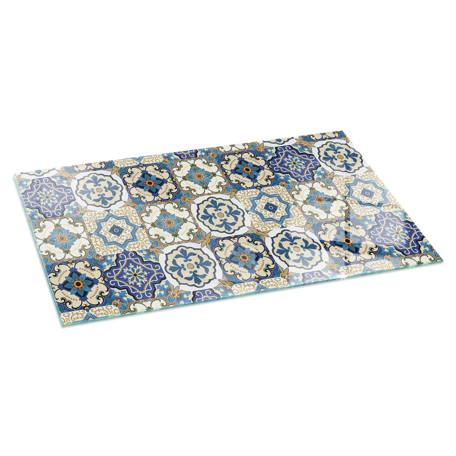 Tulup Kamin Glasplatte mit Mosaikmuster und Blumen in Blau, B/H: 140 x 70 cm - Bild 2