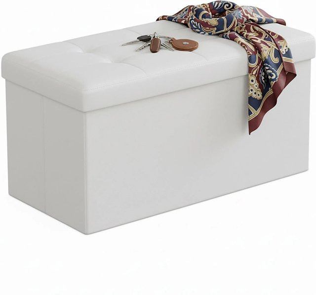 Relaxdays Sitzbank aus Kunstleder in Weiß mit Stauraum, faltbar, B/T/H: 76 x 38 x 38 cm - Bild 1