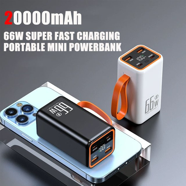 Mini Power Bank 20000 mAh mit 66 W Zwei-Wege Schnellladung, tragbares externes Ladegerät in Schwarz - Bild 1