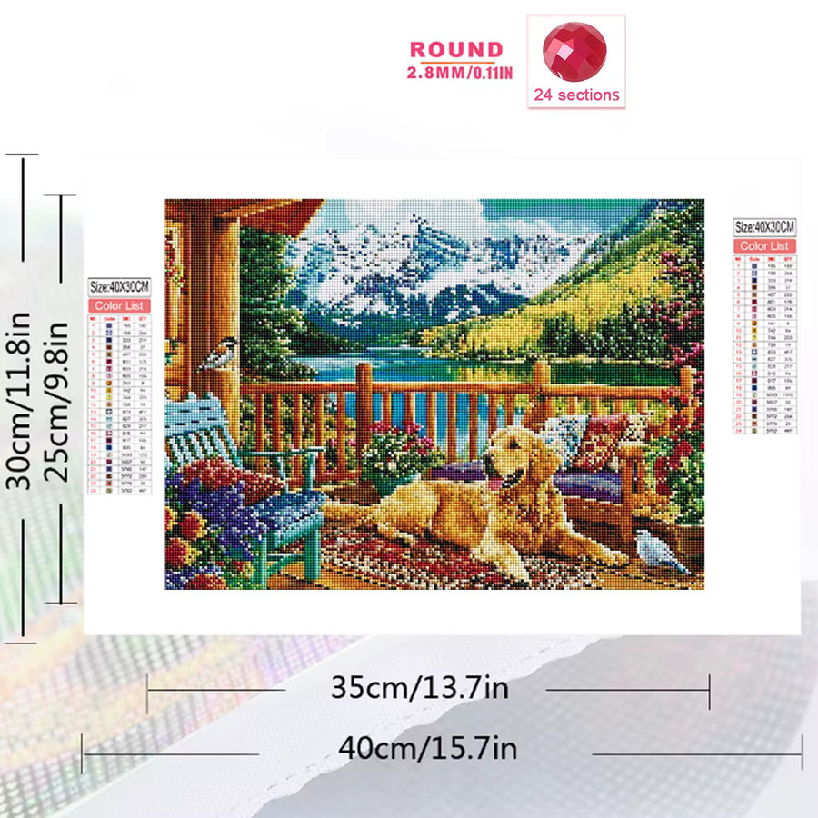 Evershine 5D-Diamant-Mosaik Set Berglandschaft mit Hund, Wanddekoration für Erwachsene und Anfänger, Mehrfarbig, Durchmesser: 20,0 cm - Bild 2